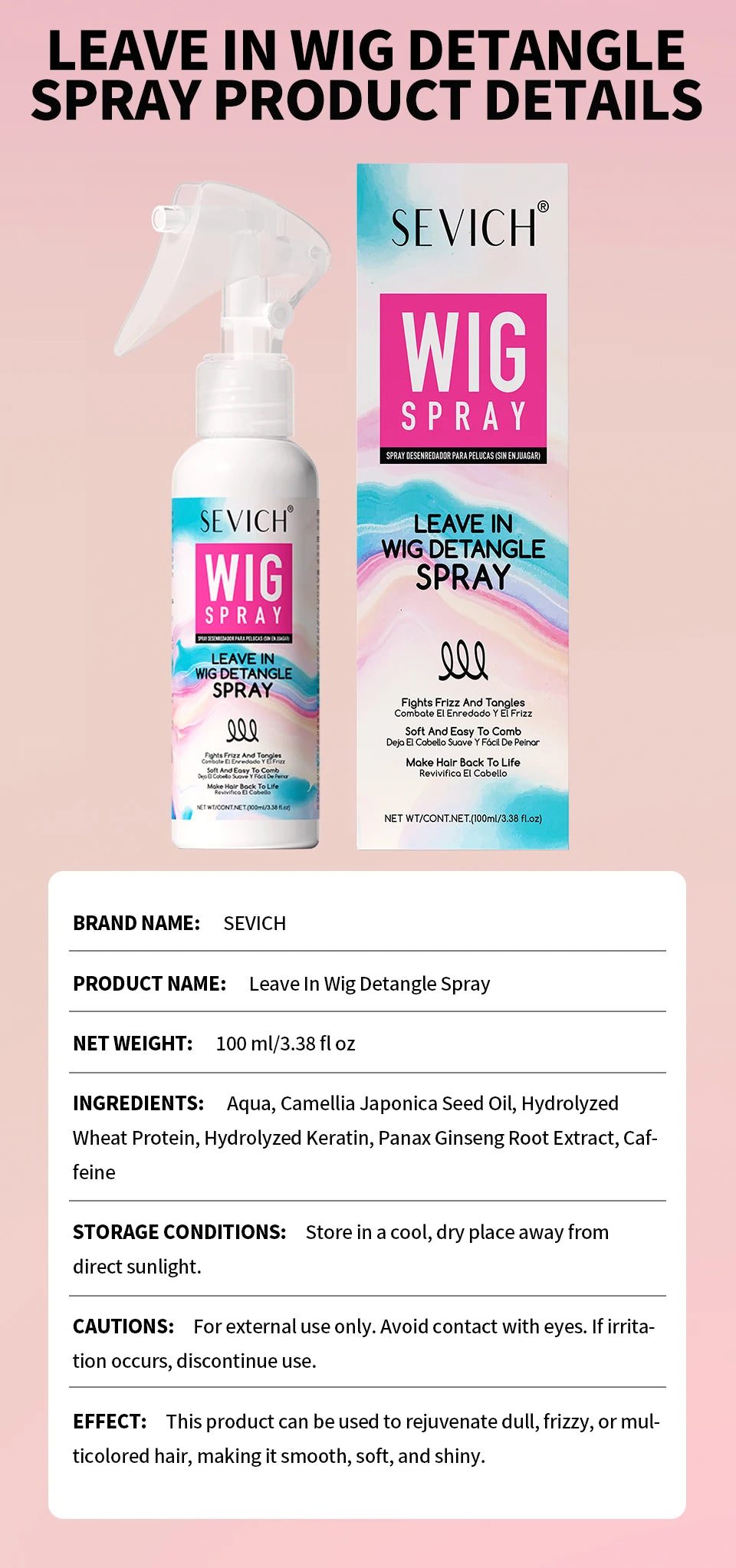 SEVICH Professional Wig Hair Care Products Wig Smoothing Keratin Hair Mask Oil Control Deep Cleansing Wig Shampoo Wig Care Spray