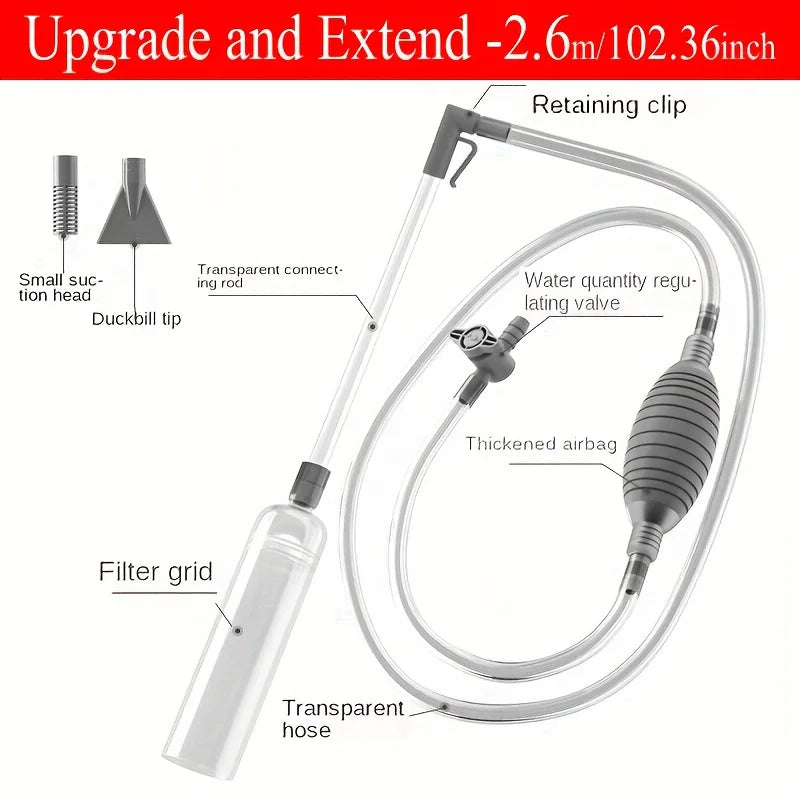 Fish Tank Siphon Vacuum – Gravel & Sand Water Exchanger Aquarium Cleaning Kit with Extension Tube