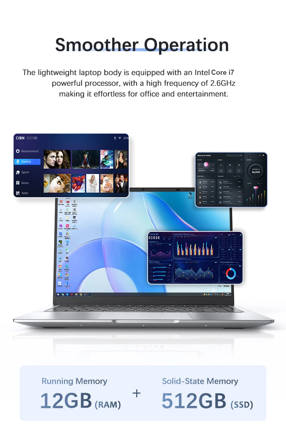 14" Intel Dual-Camera Laptop – 12GB DDR3, Up to 2TB SSD, Wi-Fi 5, Windows 11
