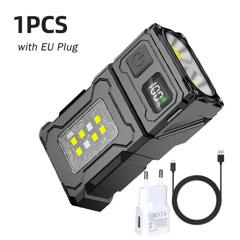 Mini USB Rechargeable LED Flashlight – COB Side Light, Magnetic Tail & Emergency Camping Lantern