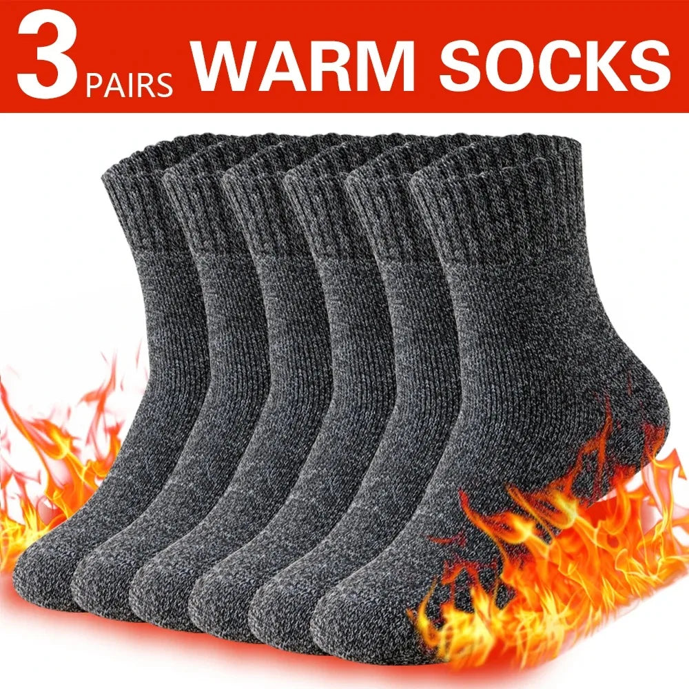 Men's Cotton-Blend Winter Socks, 3 Pairs
