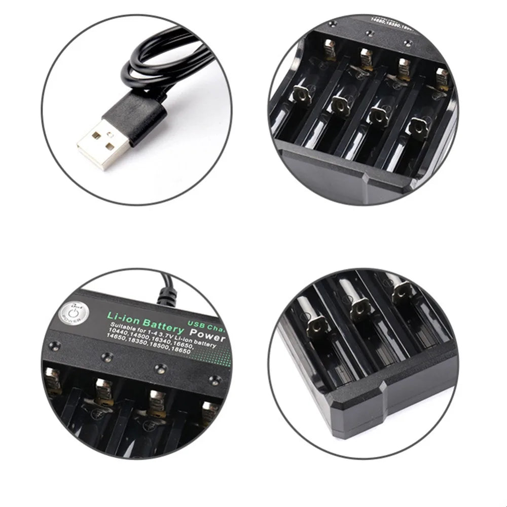 USB Li-ion Battery Charger – 2, 3 or 4 Slot Independent Charging for 18650, 18350 & 18500 Batteries