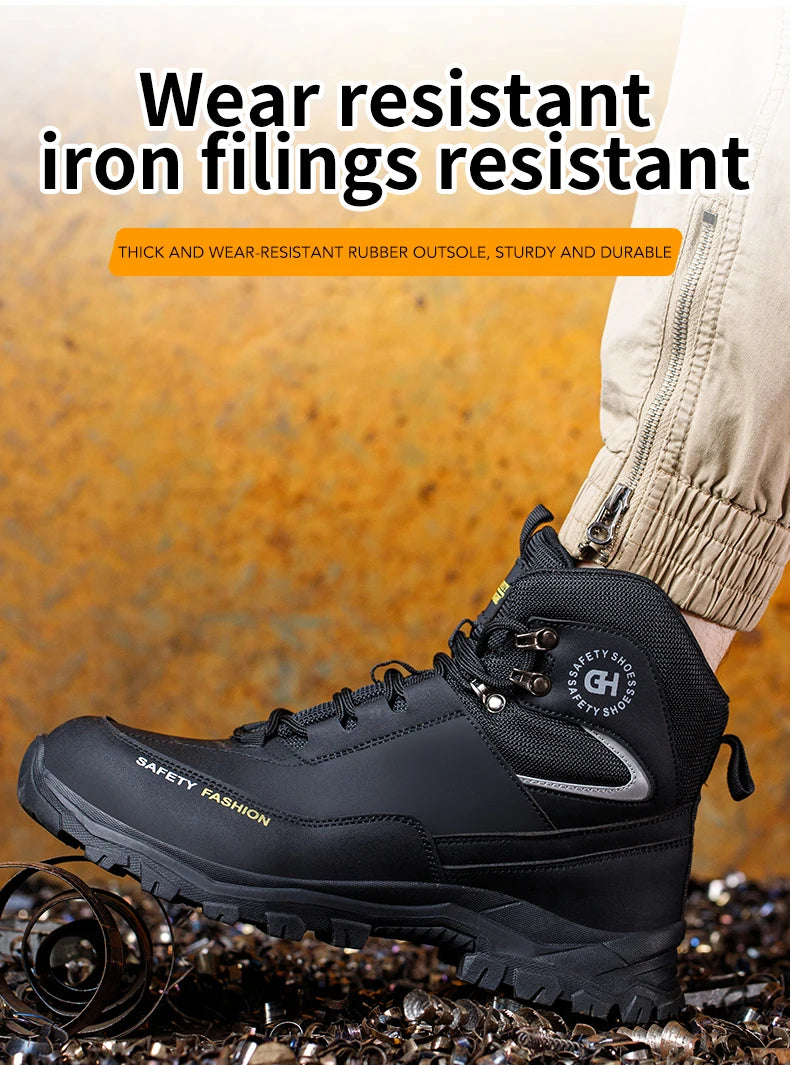 Men's Button-Closure Synthetic Work Shoes