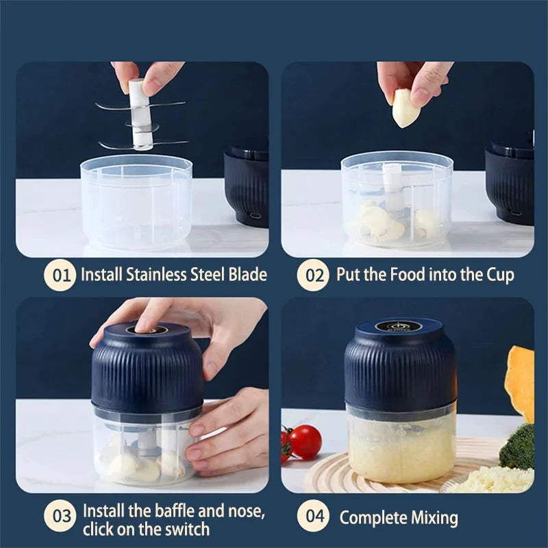250ML Mini Wireless USB Vegetable Chopper & Garlic Crusher — Rechargeable Electric Food Chopper