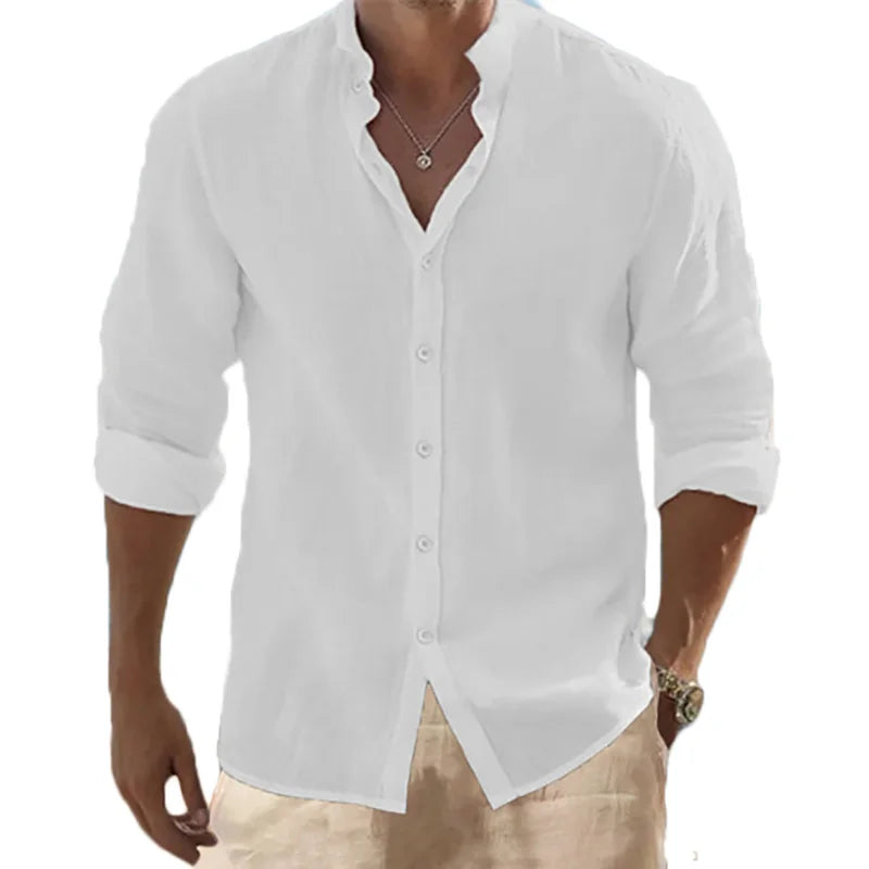 Men's Cotton Linen Long Sleeve Shirt & Pants Set – Lightweight Breathable Vacation Outfit