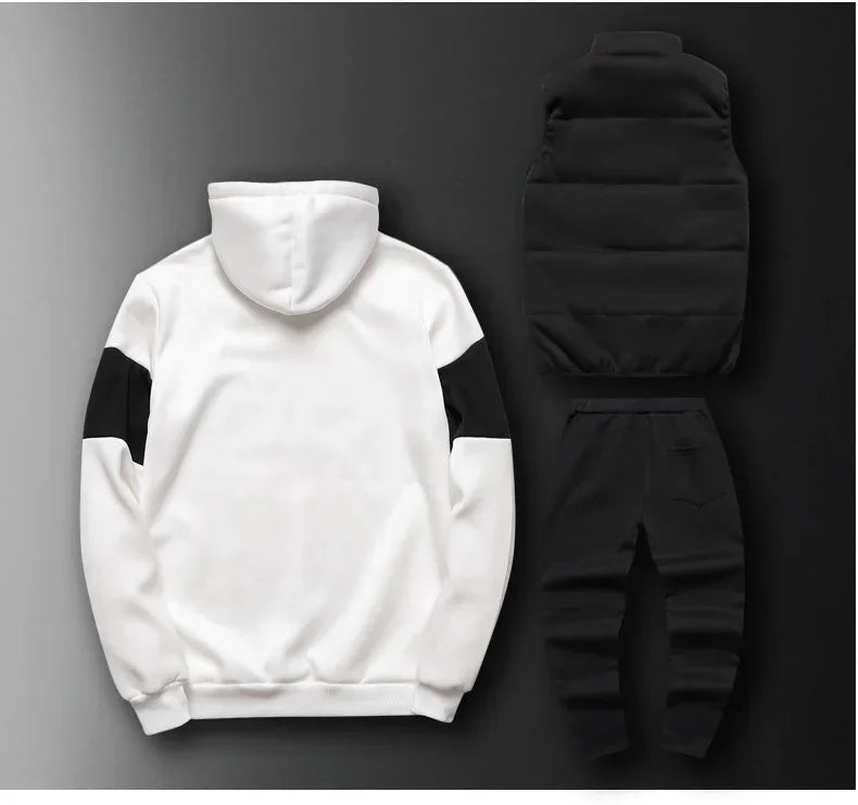Men's 3-Piece Winter Tracksuit – Hoodie, Vest & Pants Thick Warm Set