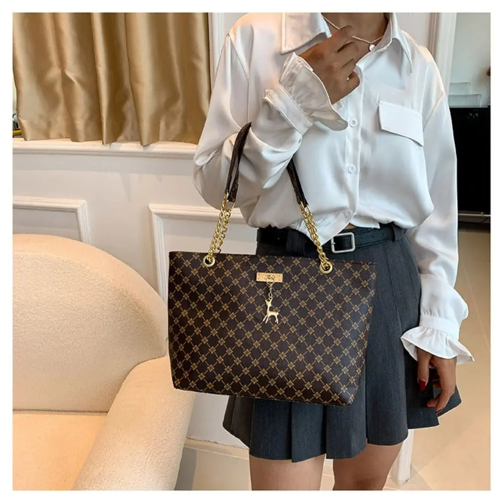 Luxury Print Bucket Tote Shopping Bag – Large Capacity Fashion Shoulder Purse for Women