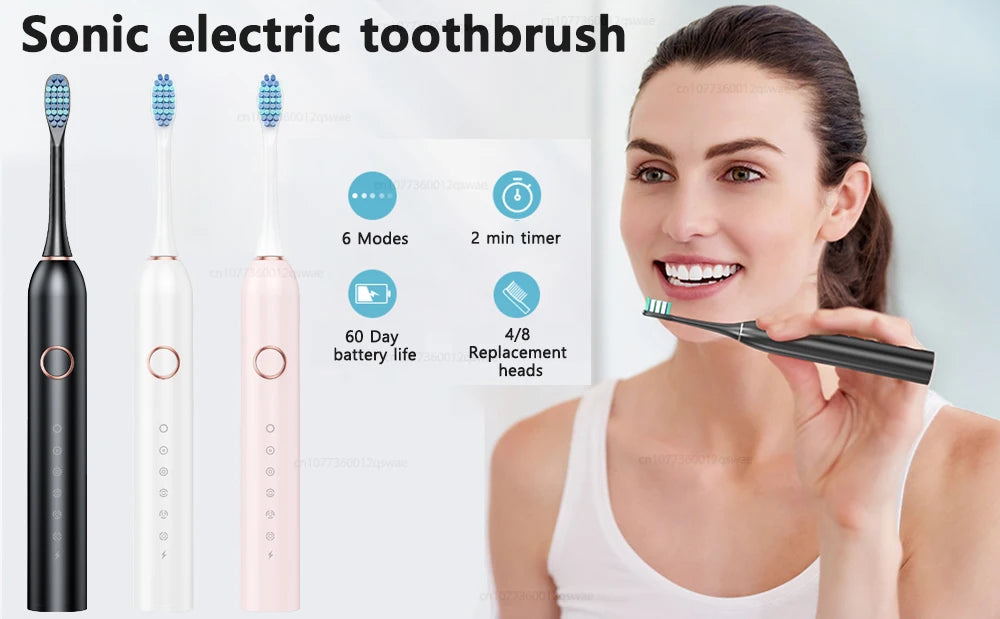 Sonic Electric Toothbrush – 40K VPM, 6 Modes, 8 Brush Heads, Smart Timer, Type-C Rechargeable