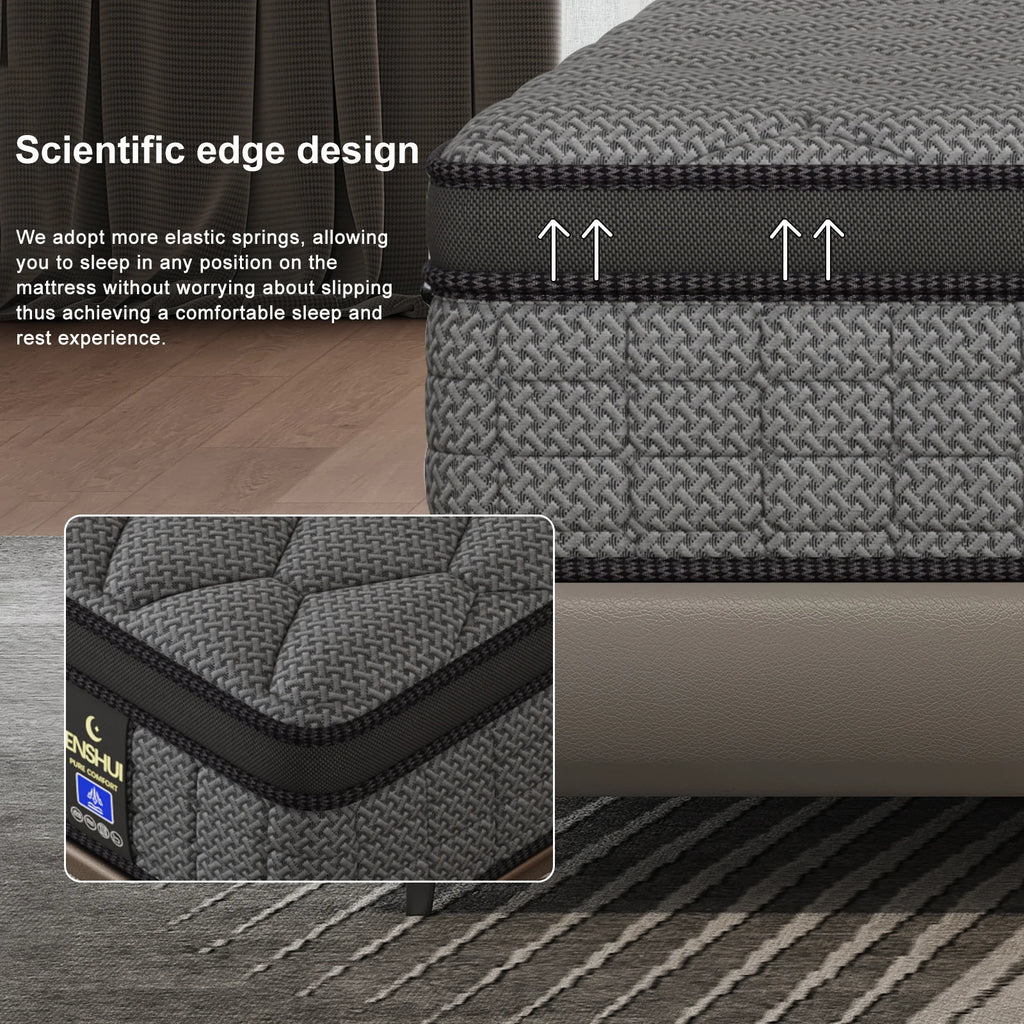 12"/14" Gel Memory Foam Hybrid Mattress – Pocket Innerspring Euro Top, Medium Firm, Twin to King