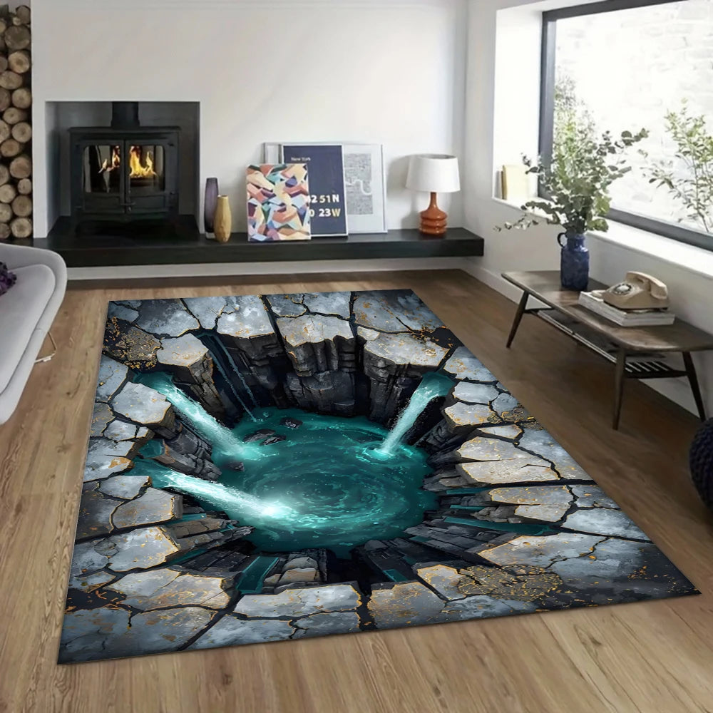 3D Illusion Deep Hole Gaming Room Rug – Non-Slip Area Carpet for Living Room, Bedroom & Lounge, 5 Designs & 3 Sizes