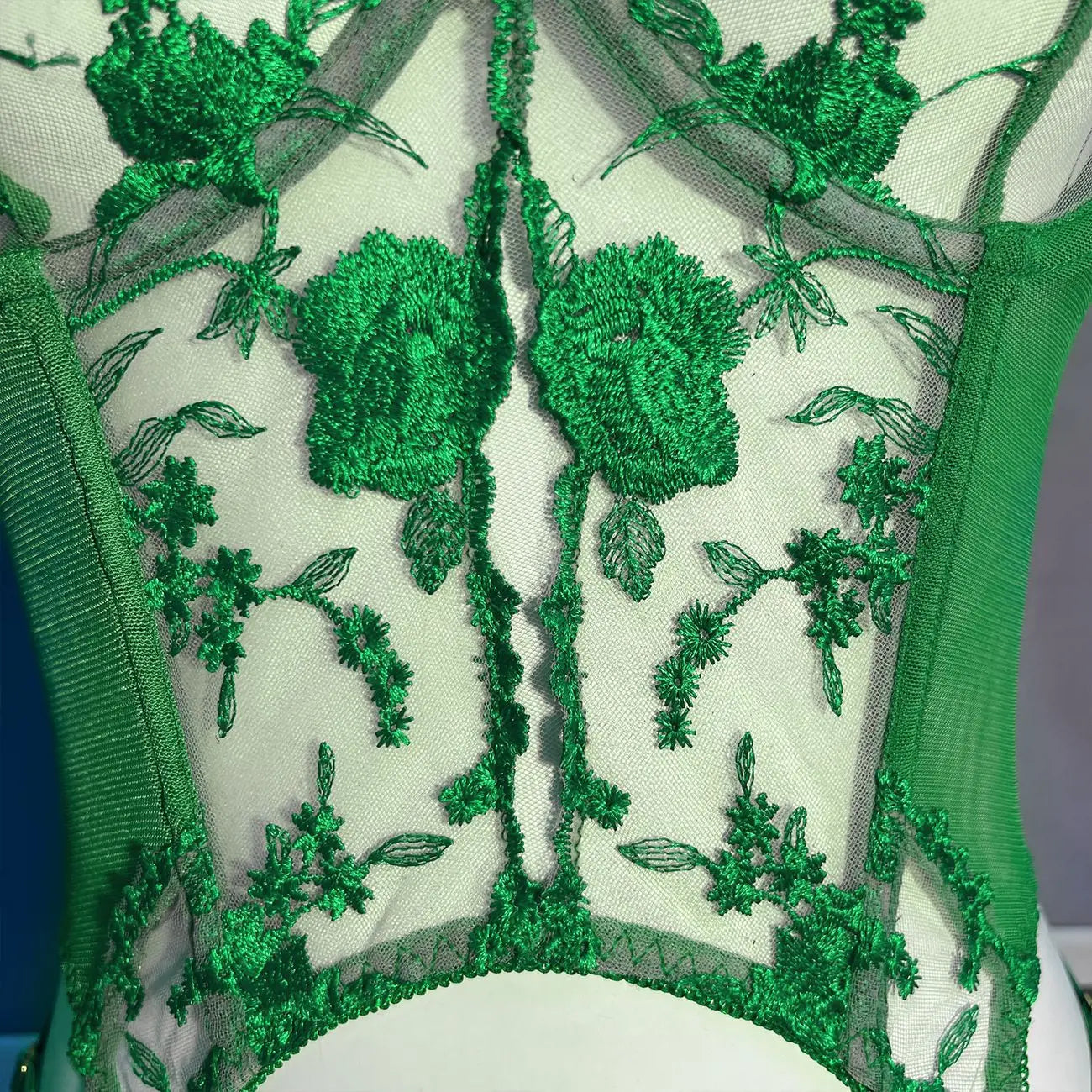 Sheer Embroidery Bra & Brief Set — Transparent Lace Underwear Suit