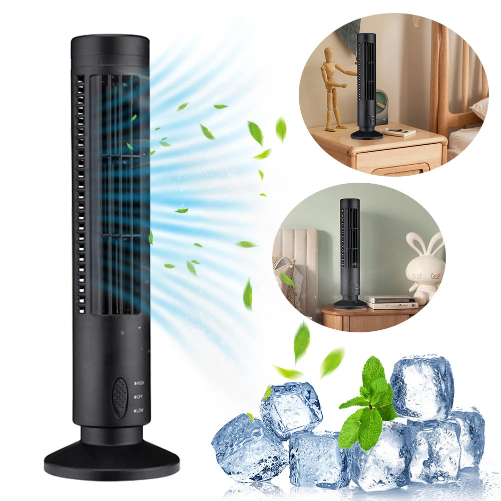 LED Bladeless Tower Fan — USB Powered, 2-Speed, Safe for Kids & Pets, Space-Saving Design