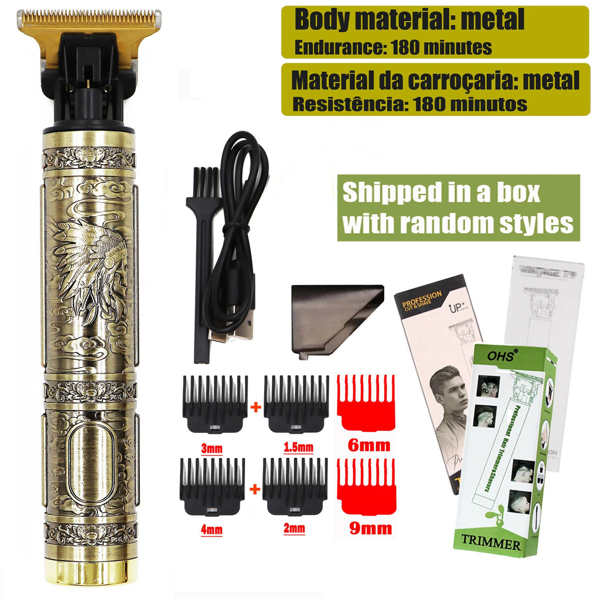 OHS Dragon Vintage T9 Professional Hair Clipper – Carving & Beard Trimmer, CE Certified