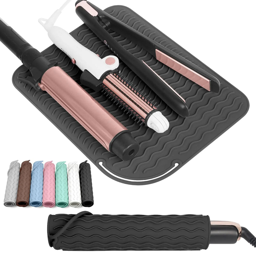 Silicone Heat Resistant Mat for Hair Tools — Flat Iron, Curling Wand & Straightener Pad, Travel-Friendly
