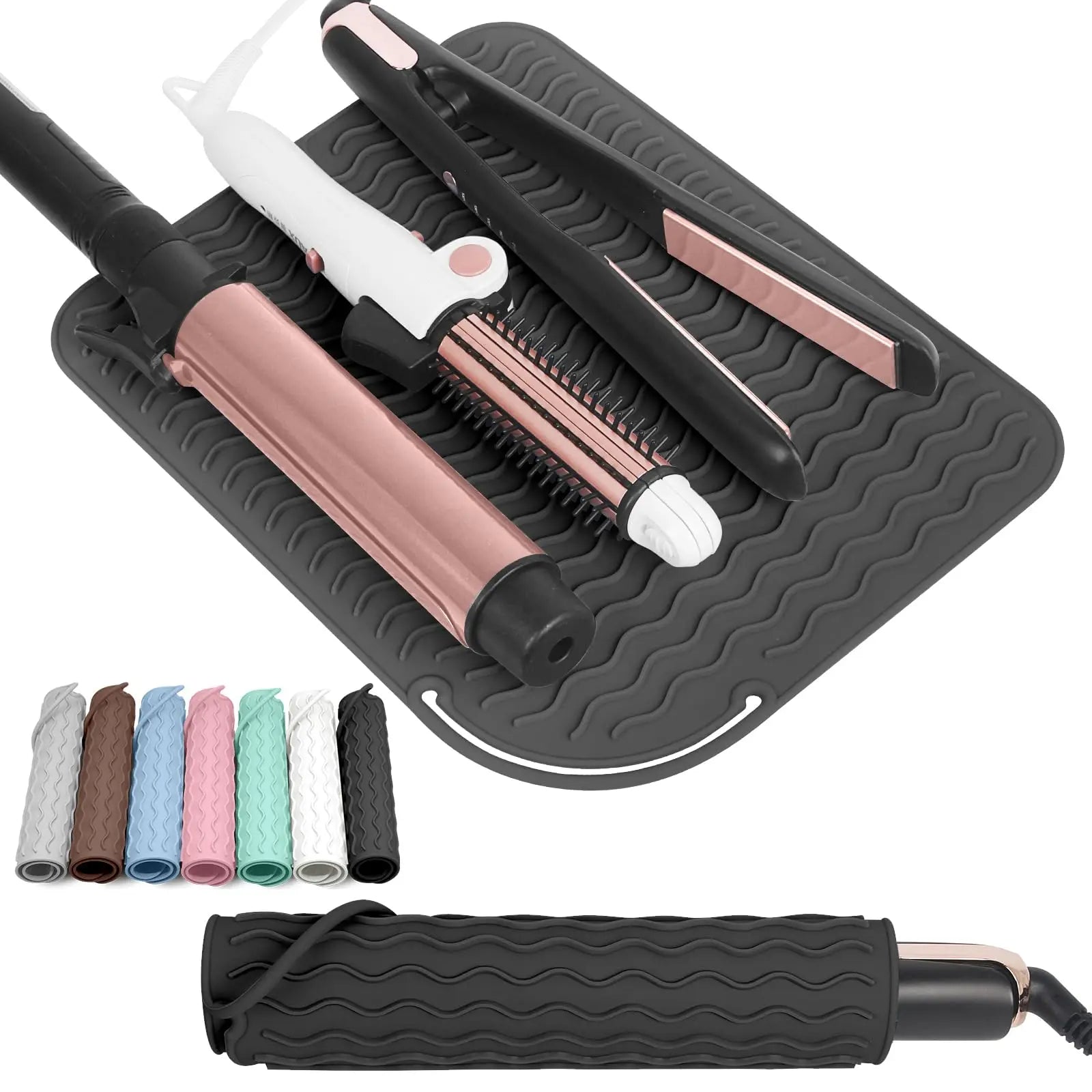 Silicone Heat Resistant Mat for Hair Tools — Flat Iron, Curling Wand & Straightener Pad, Travel-Friendly