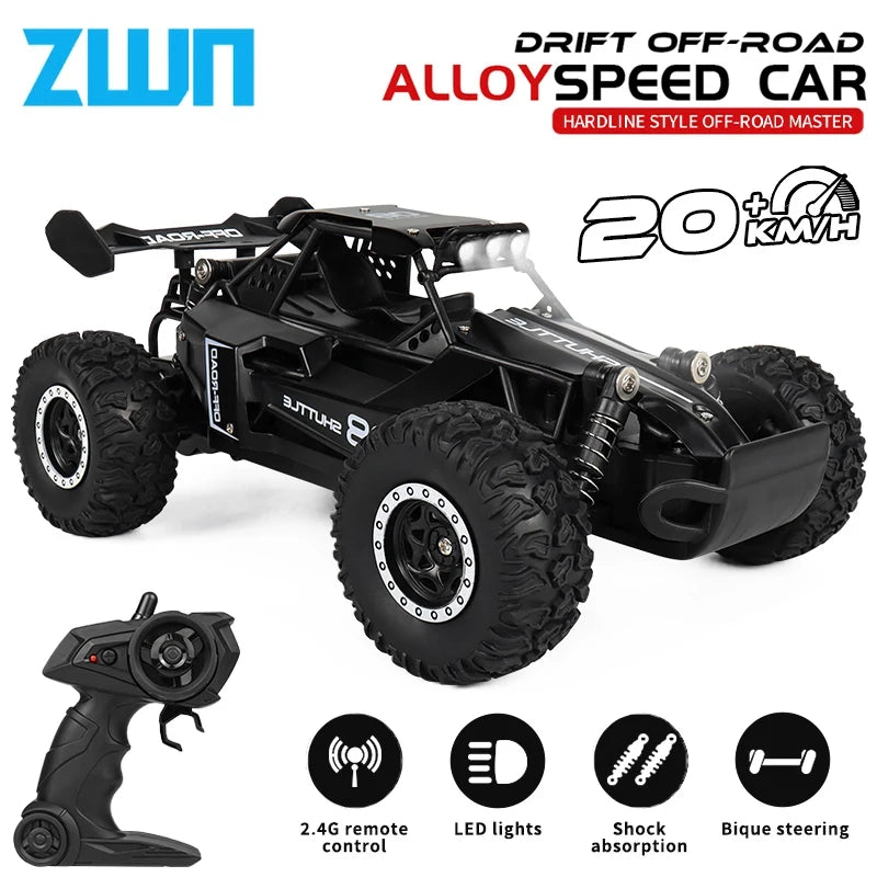 ZWN 1:16 Scale 2.4G 4WD RC Off-Road Climbing Car with LED Lights – Alloy Body for Boys & Girls