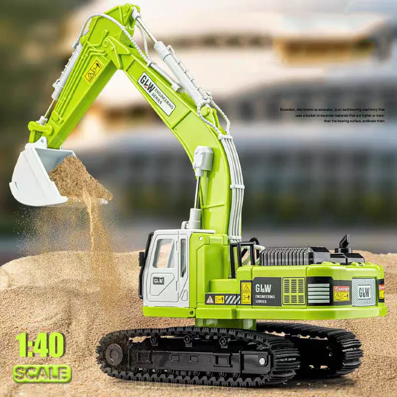 Alloy Die-Cast Excavator Toy with Sound, Light & Pull-Back – Construction Vehicle for Kids