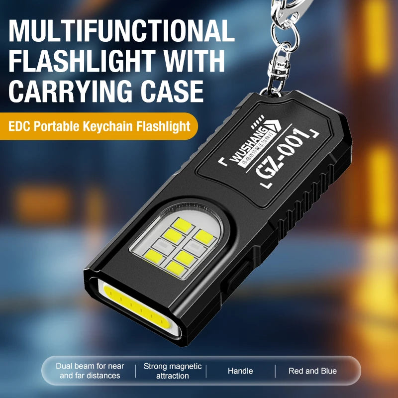 Keychain COB LED Flashlight – USB Rechargeable Mini Torch with Pen Clip & Magnetic Base