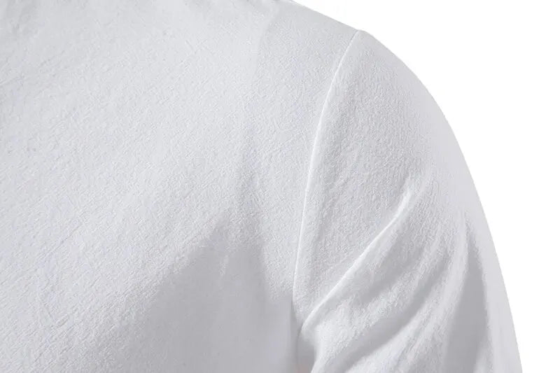 Men's Cotton Linen Drawstring Long Sleeve Shirt — Vintage Casual US Size Top