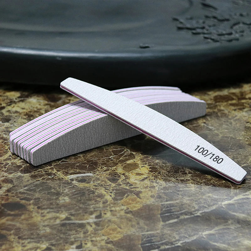 Nail File Buffer 100/180 Grit – Double-Sided Half Moon Sandpaper Nail Sanding & Manicure Tool