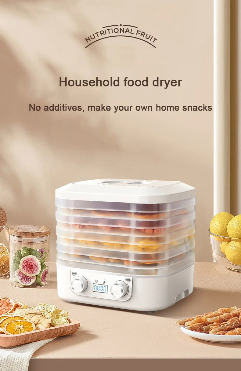 Mini Food Dehydrator – 5 Trays, 110V, Dried Fruit, Vegetables, Herbs, Pet Meat & Snacks Air Dryer