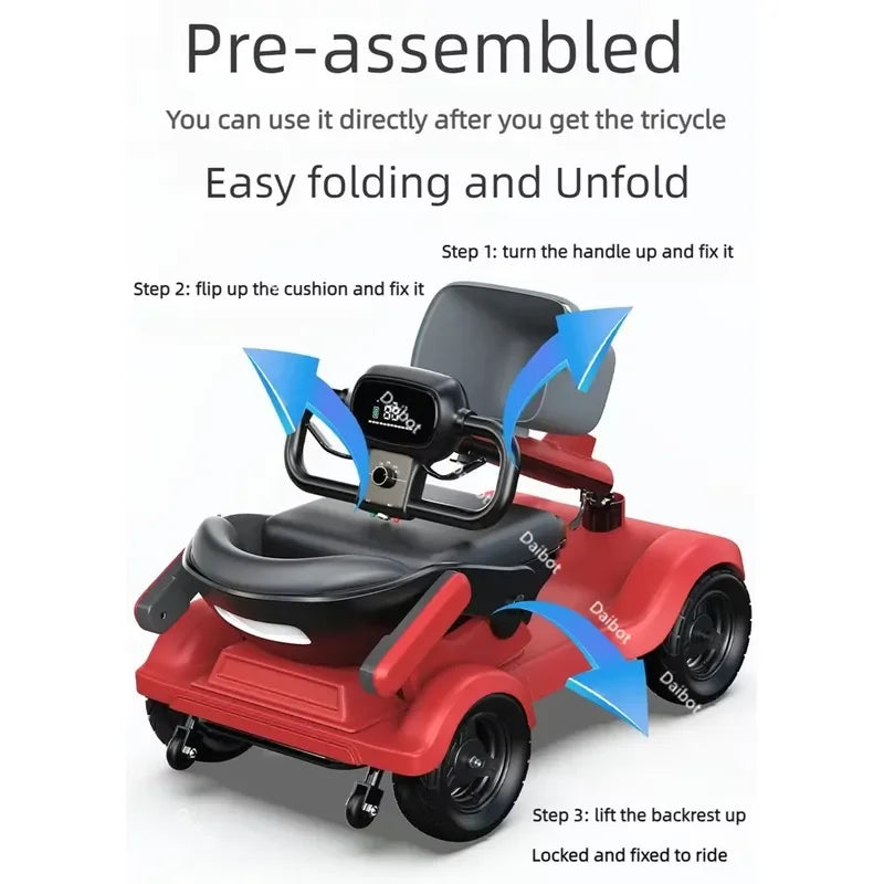 4-Wheel Folding Mobility Scooter with Baby Seat