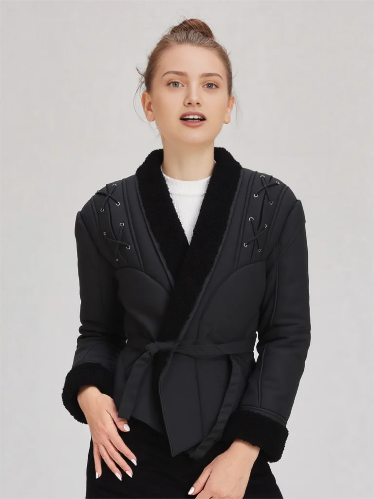 Leather Jackets Women's With Belt Fur Coat Streetwear Fashion Solid Outwear Woman Elegant Jackets Chaqueta De Cuero Para Mujer
