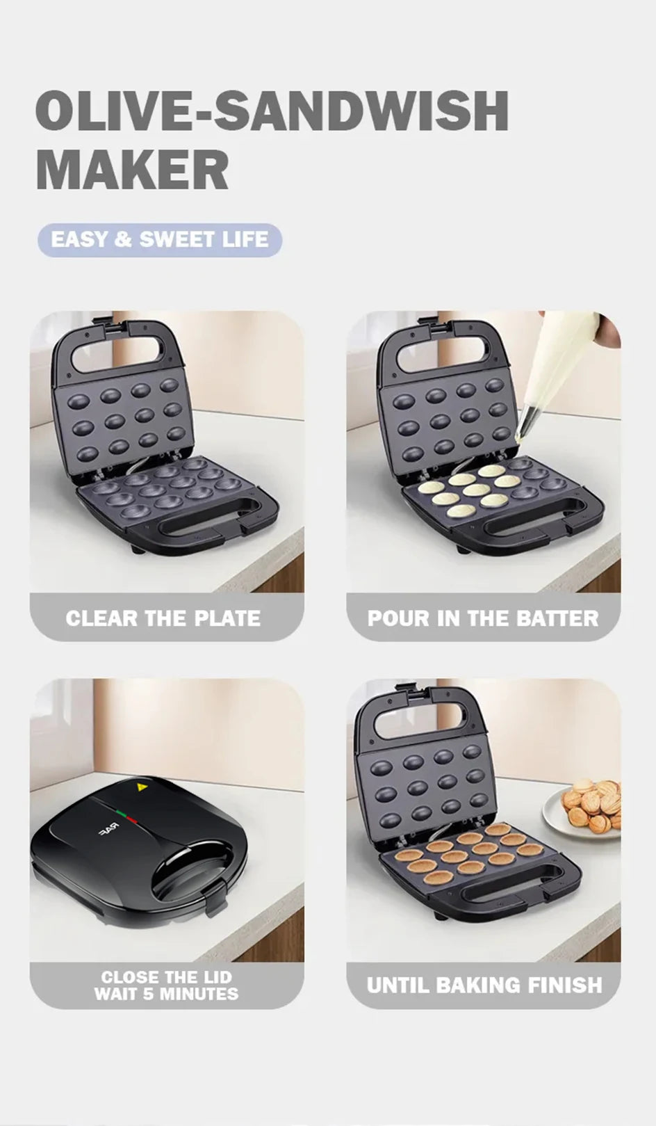 Electric Walnut Cookie Maker – 12-Hole Non-Stick Mold, Automatic Nut Cake & Waffle Breakfast Pan