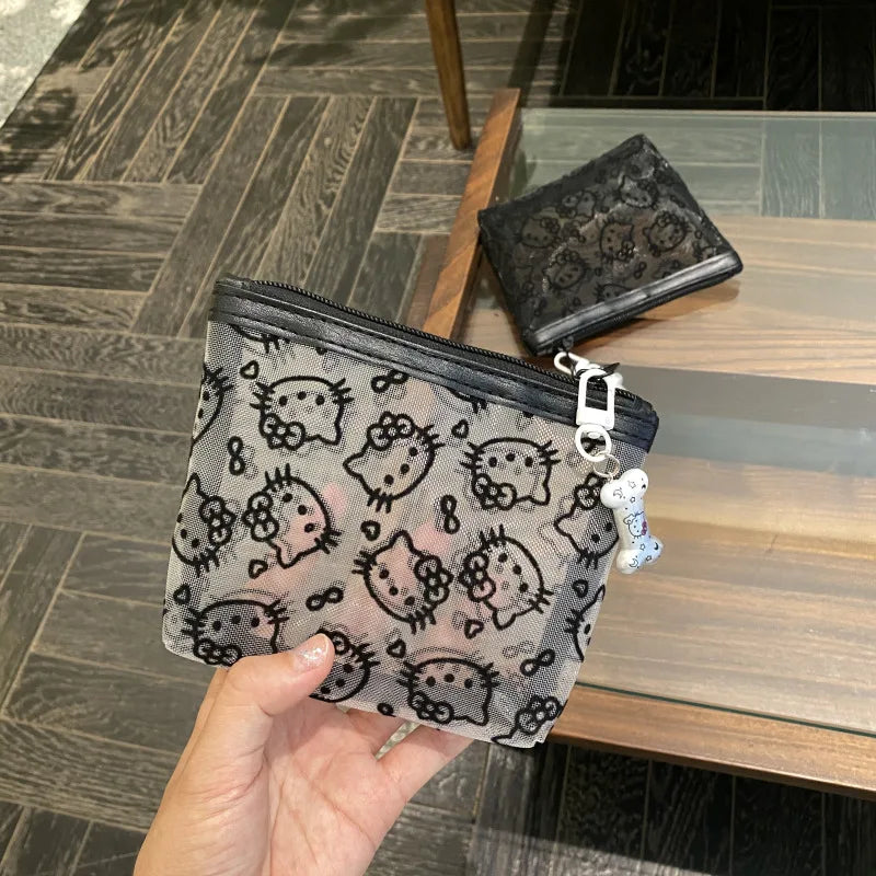 Kawaii Hello Kitty Lace Cosmetic Bag – Cute Vintage Mesh Makeup & Coin Purse Gift