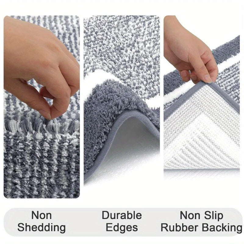 Washable Microfiber Bathroom Rug Set – 3-Piece Non-Slip Absorbent Bath Mats with U-Shaped Toilet Mat, 8 Colors