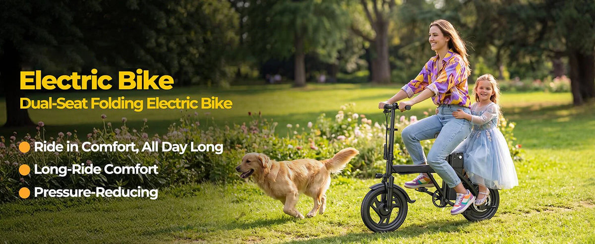 14'' Foldable Electric Bike 500W Motor 48V Battery 22MPH Max Speed 30Miles Long Range with Two Seats for Adult Mini E Bike