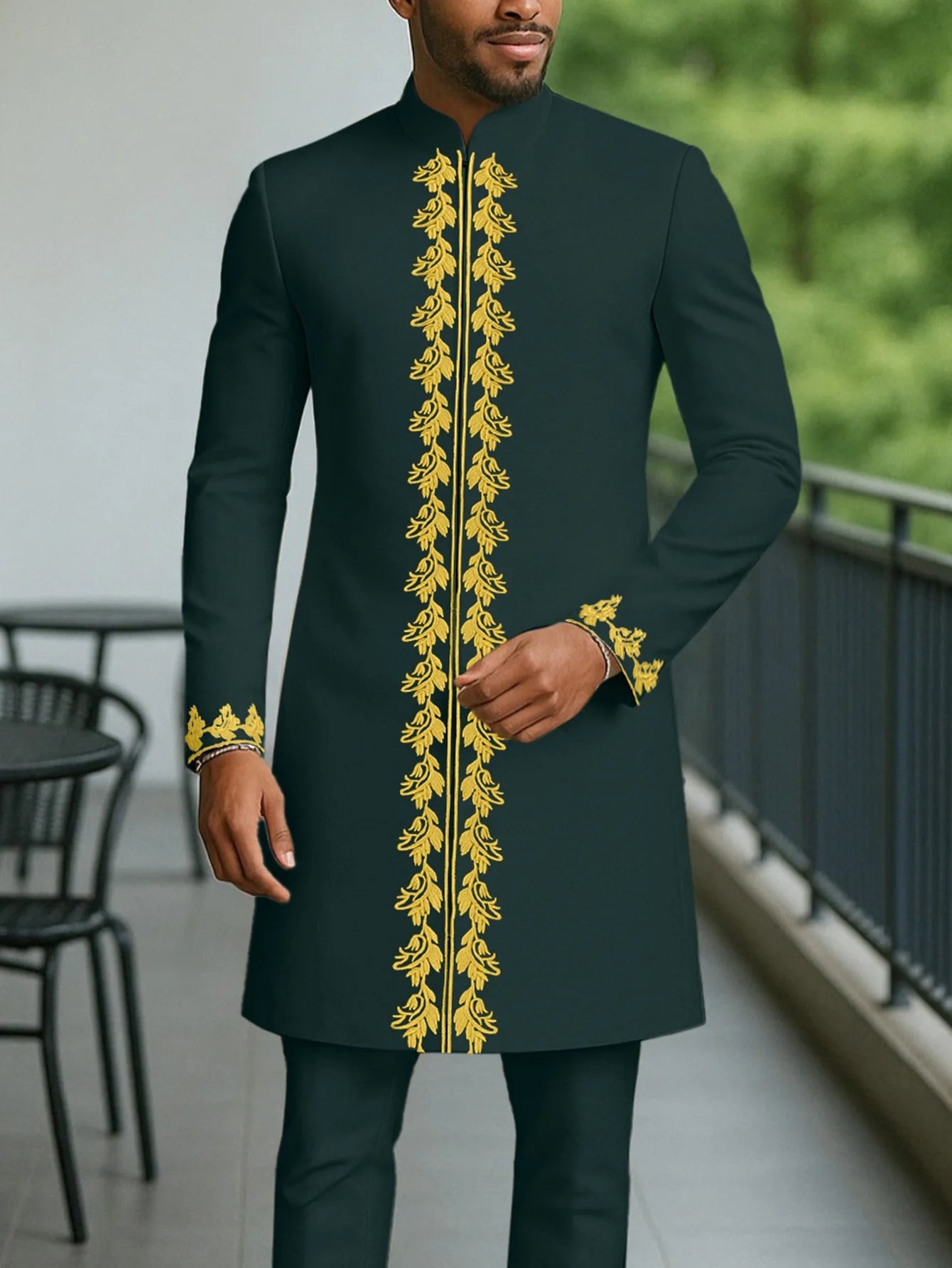 Men's African Kaunda Kaftan Long Sleeve Top & Pants 2-Piece Suit – Traditional Ethnic Wear