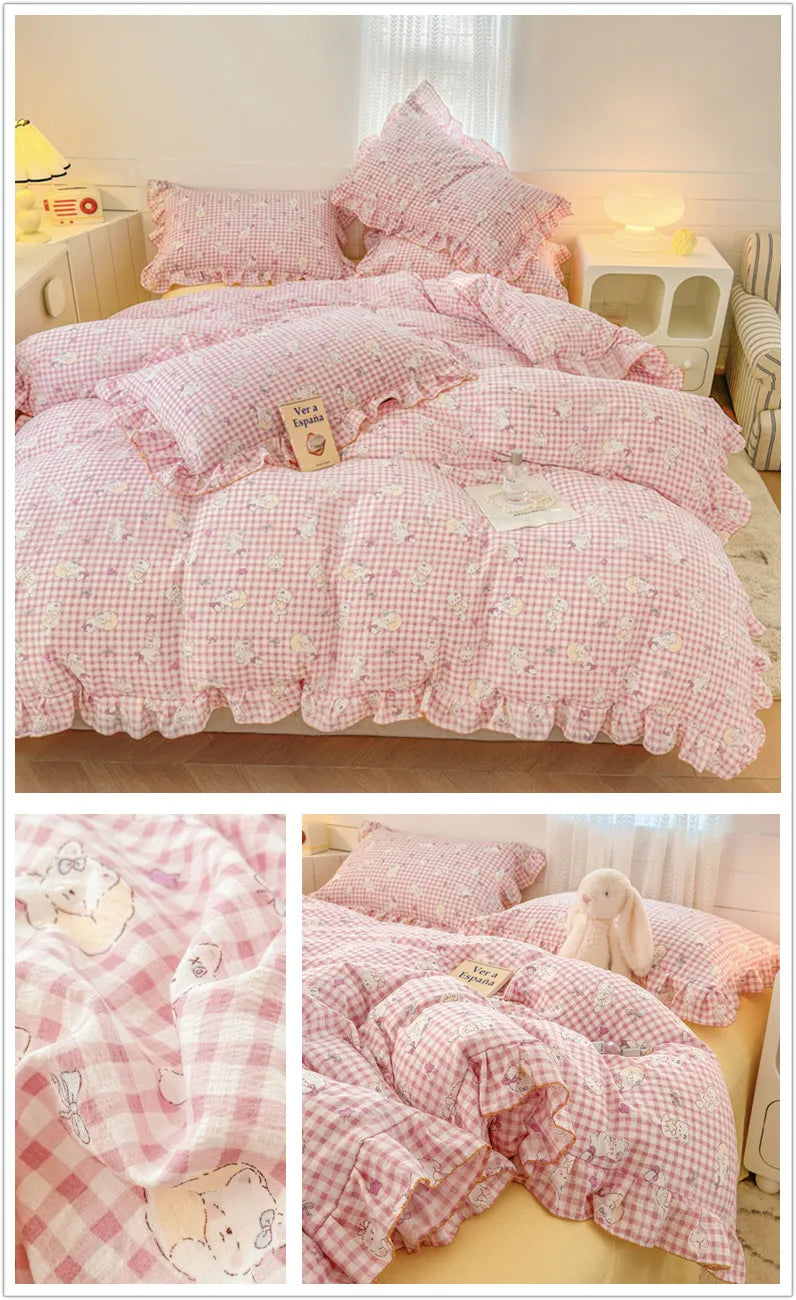 Lace Ruffle Duvet Cover – Printed Floral Comforter Cover for Adults & Kids, Single to King