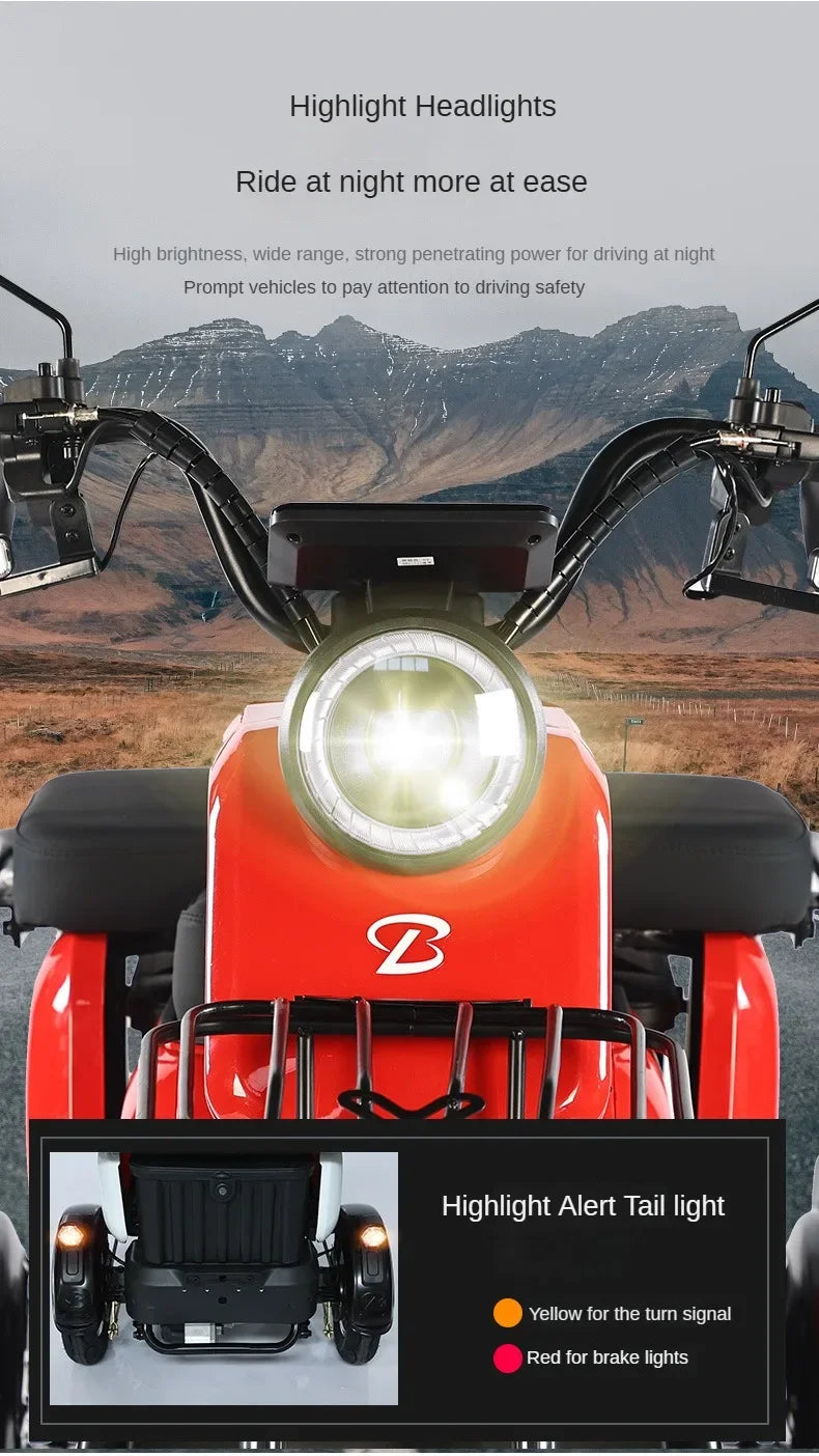 3-Wheel Electric Mobility Scooter for Adults, Long-Range Tricycle