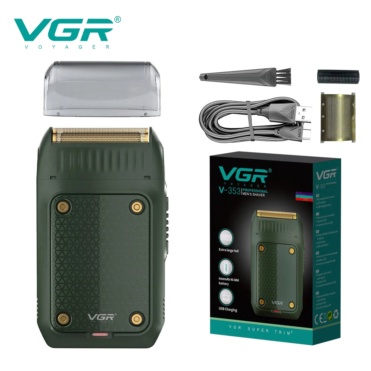 VGR V-353 Electric Shaver – Foil Razor, Pop-Up Trimmer, LED Display, 60-Min Runtime