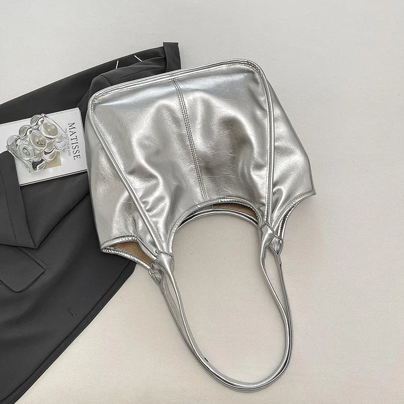 Silver TPU Large Capacity Tote Bag – Luxury Business Shoulder Handbag for Women