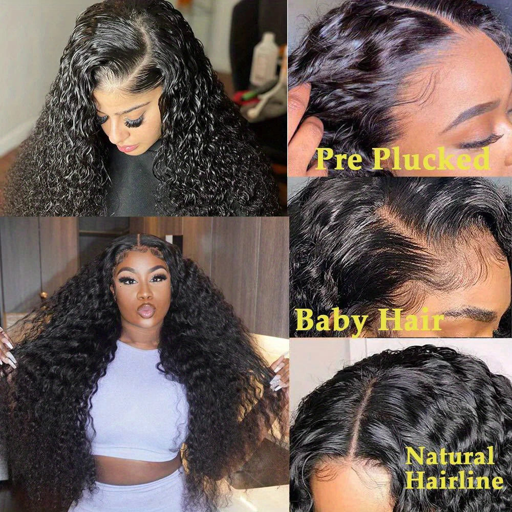 42Inch 250% Density Deep Wave 13x4 HD Transparent Lace Front Humwan Hair Wig - 13x6 Natural Color, Smooth & Silky Real Human Hair