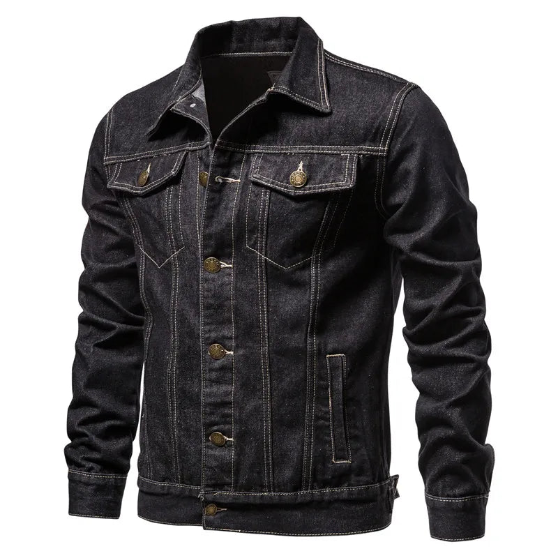 Men's Slim Fit Vintage Denim Jacket – Casual Motorcycle Jean Coat in Black & Blue
