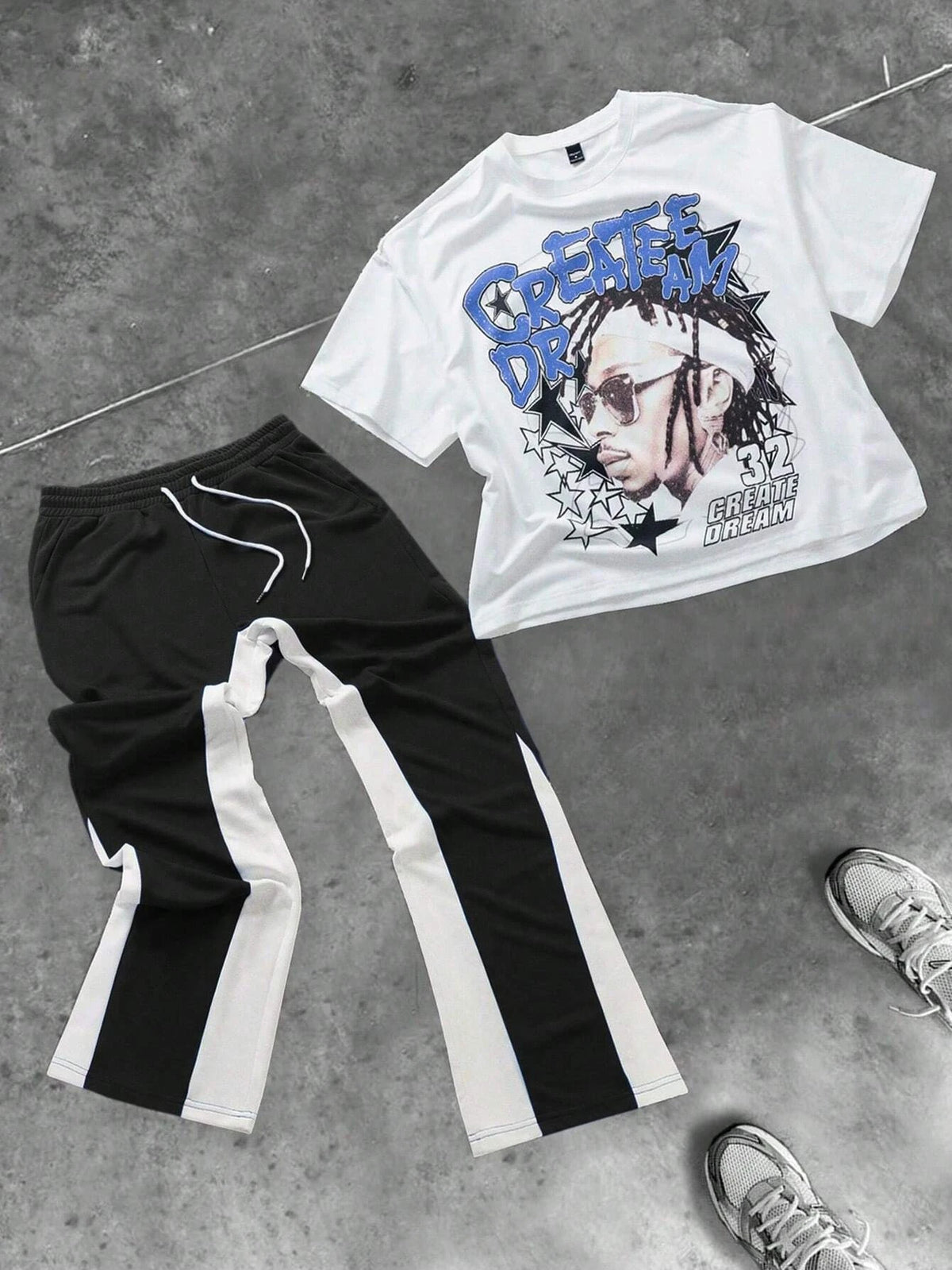 Men's Hip Hop Round Neck Short Sleeve T-Shirt & Drawstring Pants 2-Piece Set