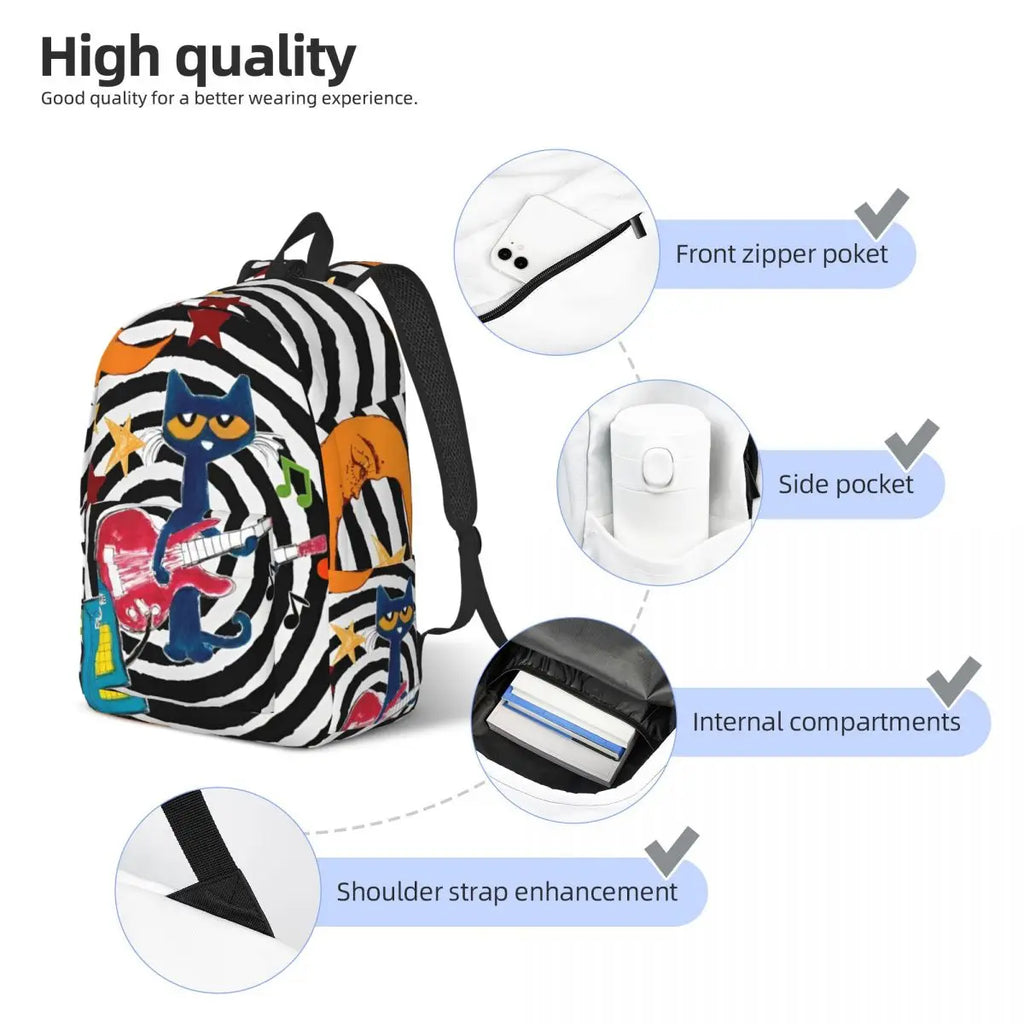 Pete the Cat Canvas Backpack – Cartoon Laptop Daypack for School & Travel