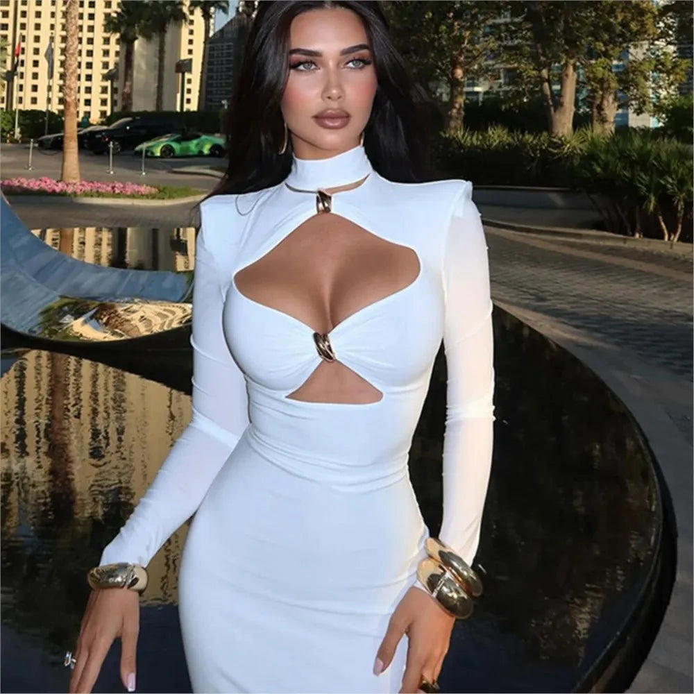 Elegant Evening Dress Dresses For Woman Party Wedding Vestido Lady Temperament Simple Style Long Sleeves Solid Color Package Hip