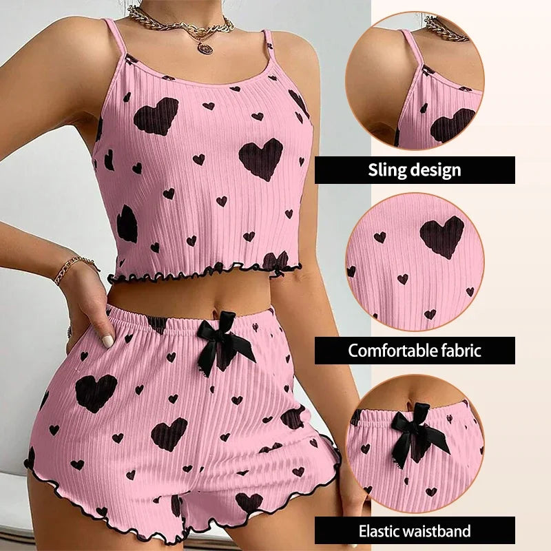 Women's 2-Piece Tank Top & Shorts Pajama Set | Soft Ventilated Love Print Sleepwear