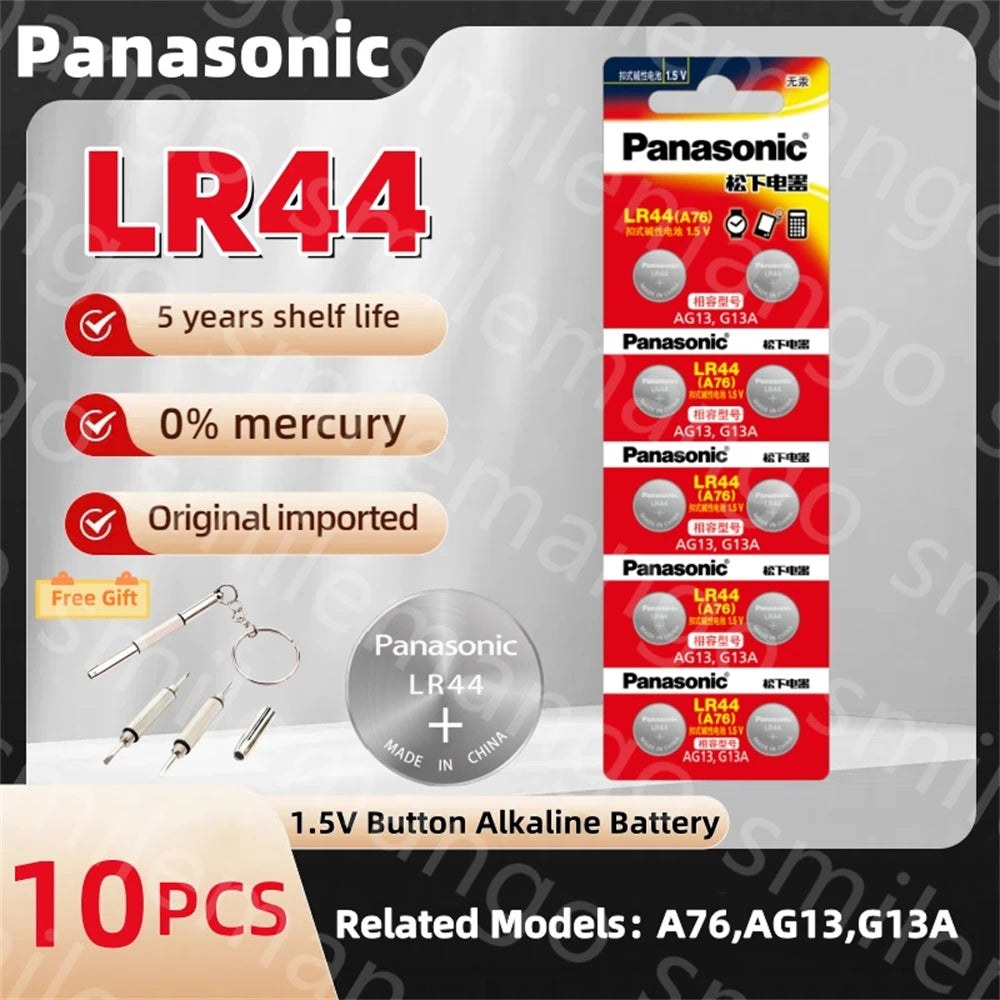 Panasonic LR44 AG13 1.5V Button Cell Battery – 175mAh SR44 LR1154 Coin Cell for Watch, Calculator & Toys