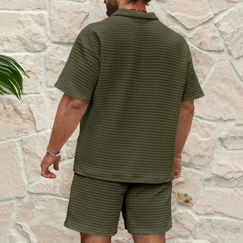 Men's Plaid Short Sleeve Shirt & Shorts Sport Suit – Lapel Summer 2-Piece Outdoor Set