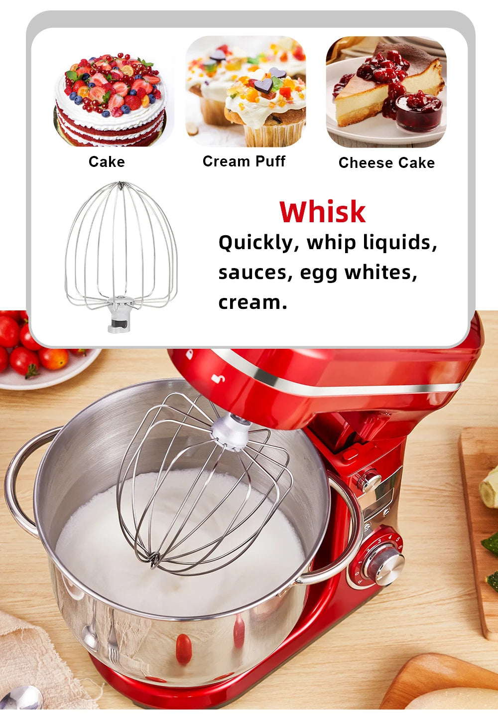 6L 1200W Stand Mixer — Quiet DC Motor, 6-Speed, Dough Kneader & Egg Whisk