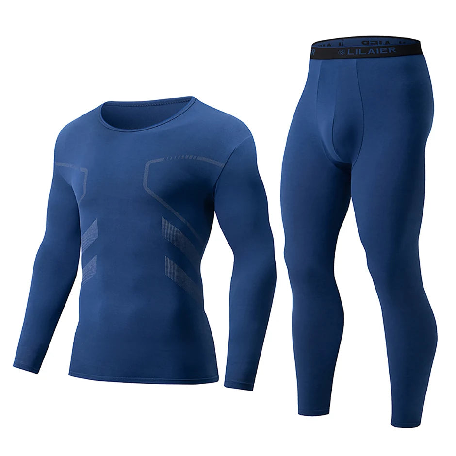 Men's Printed Thermal Underwear Set – 2-Piece Round Neck Sports Suit