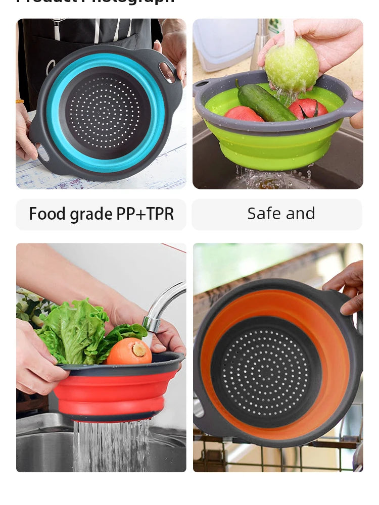 Foldable Silicone Colander Drain Basket — Collapsible