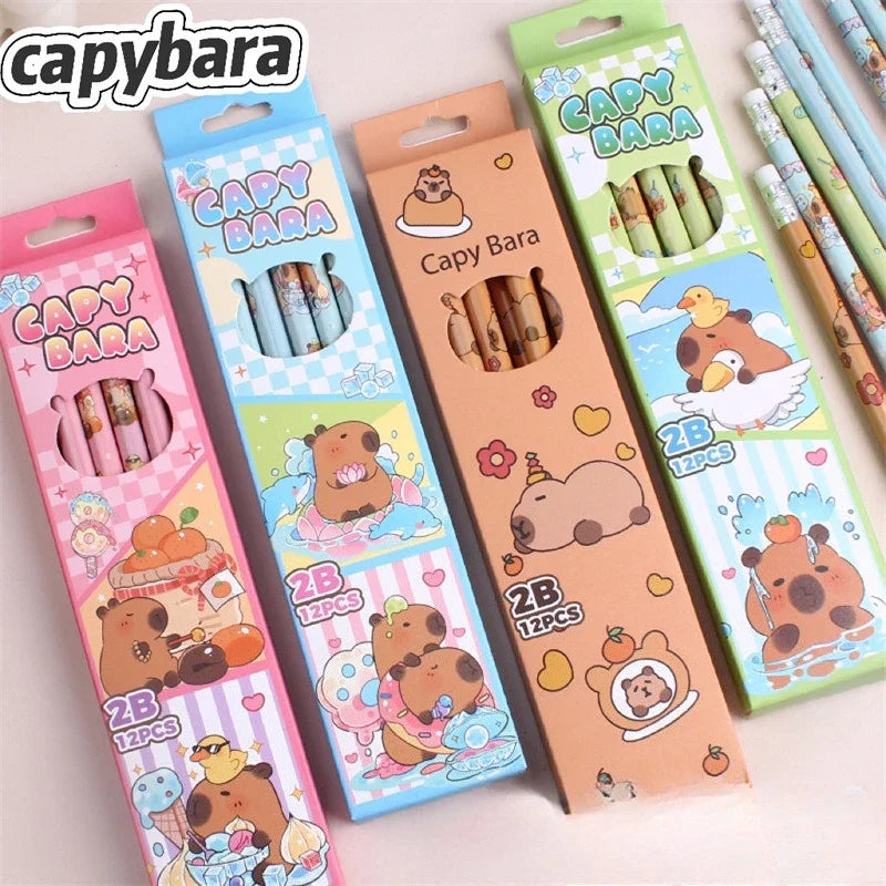 12-Piece Capybara Pencil & Eraser Set