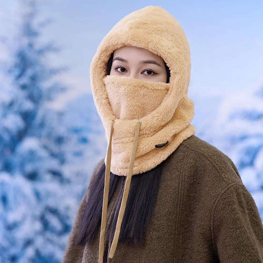 Plush Drawstring Balaclava Hood with Face and Neck Cover