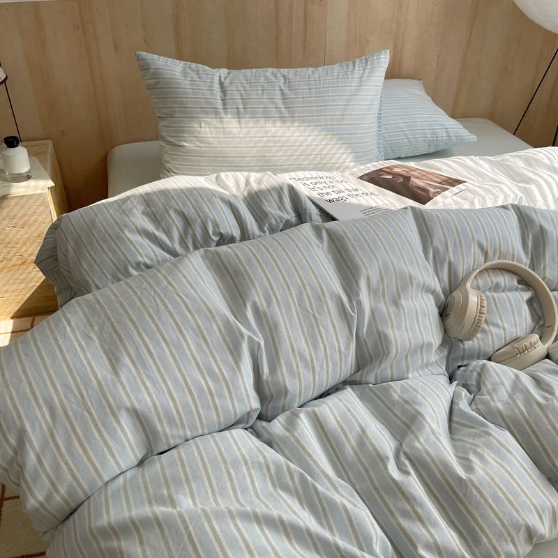 100% Cotton Stripe Bedding Set – Duvet Cover with Pillowcases, Twin to King
